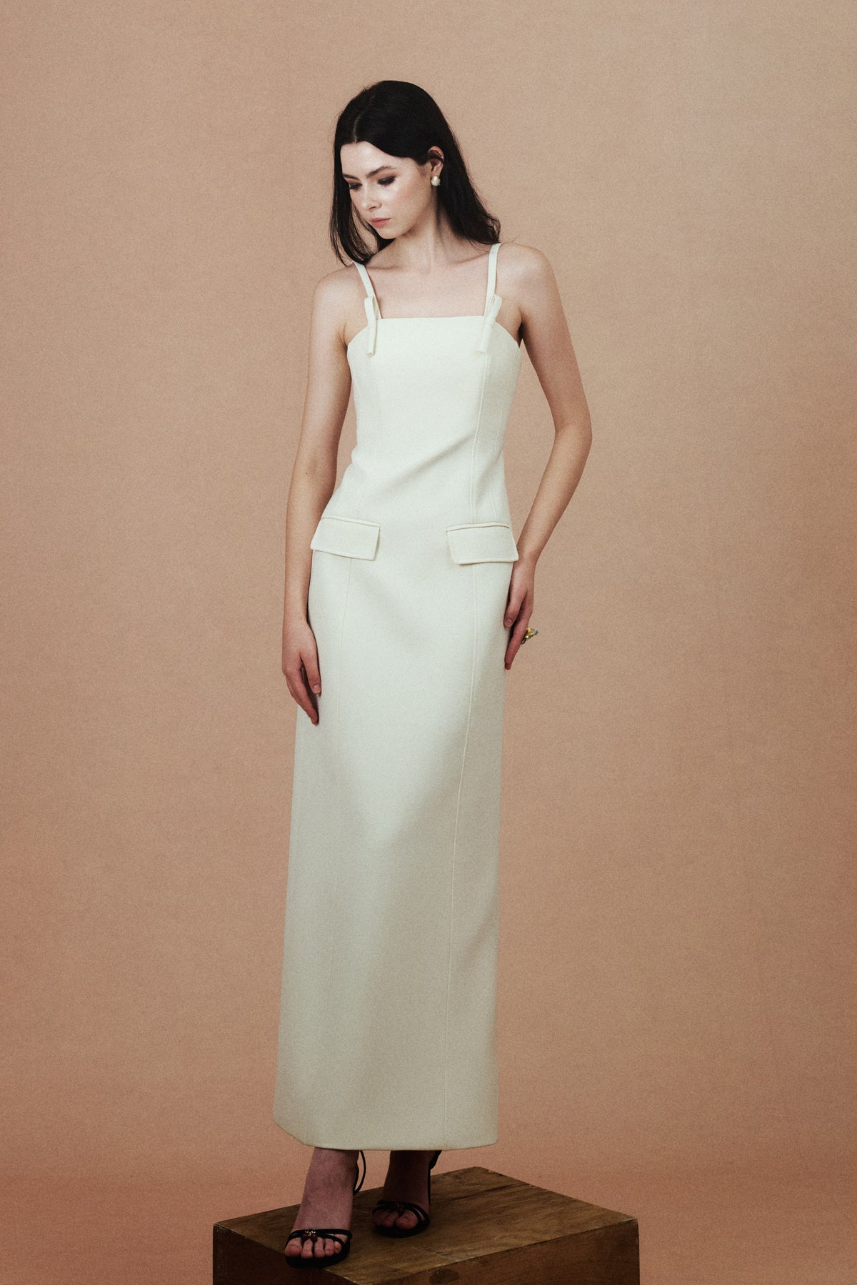 Maren Dress in Cream, full-length view