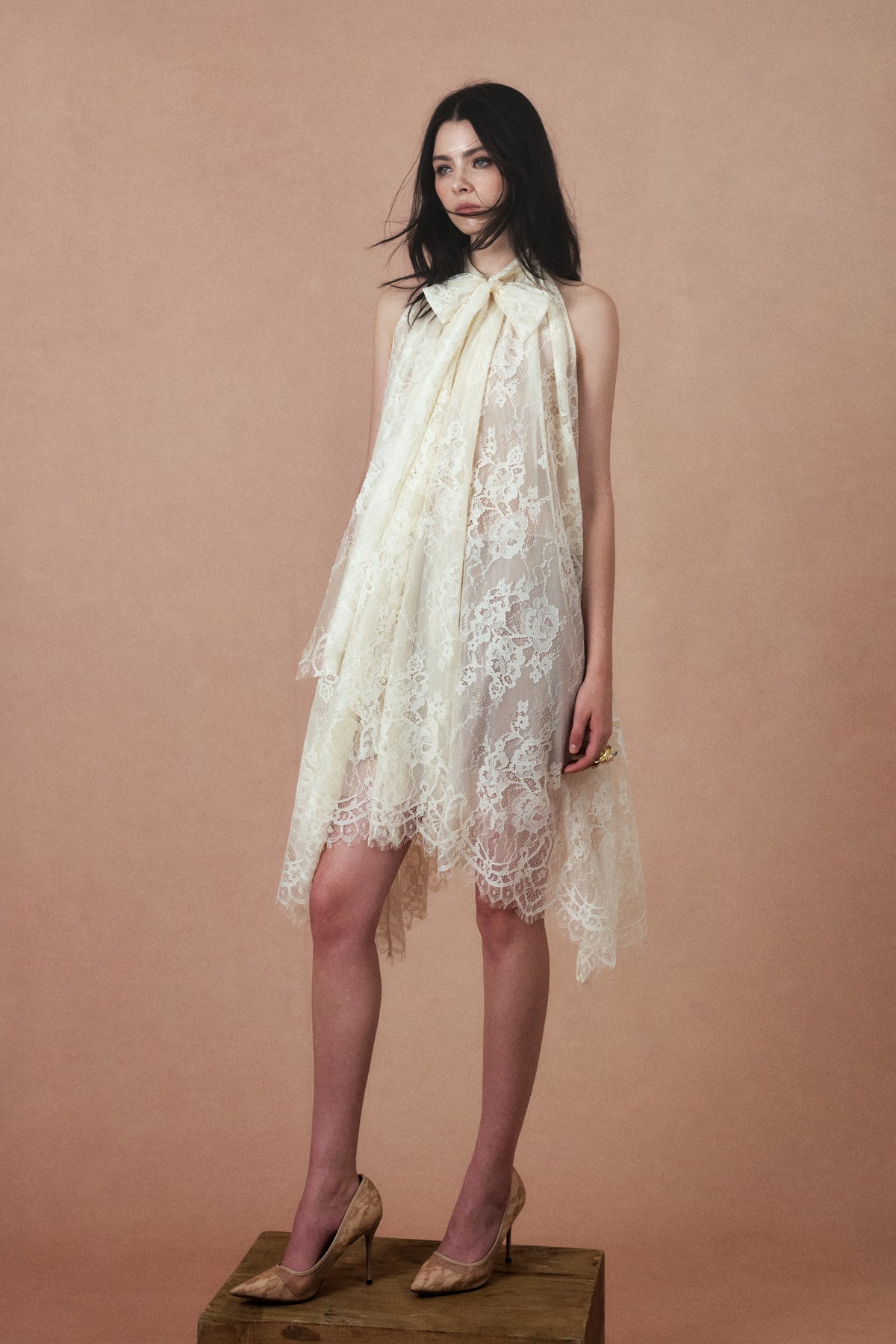 Clio Dress in Cream, full-length view