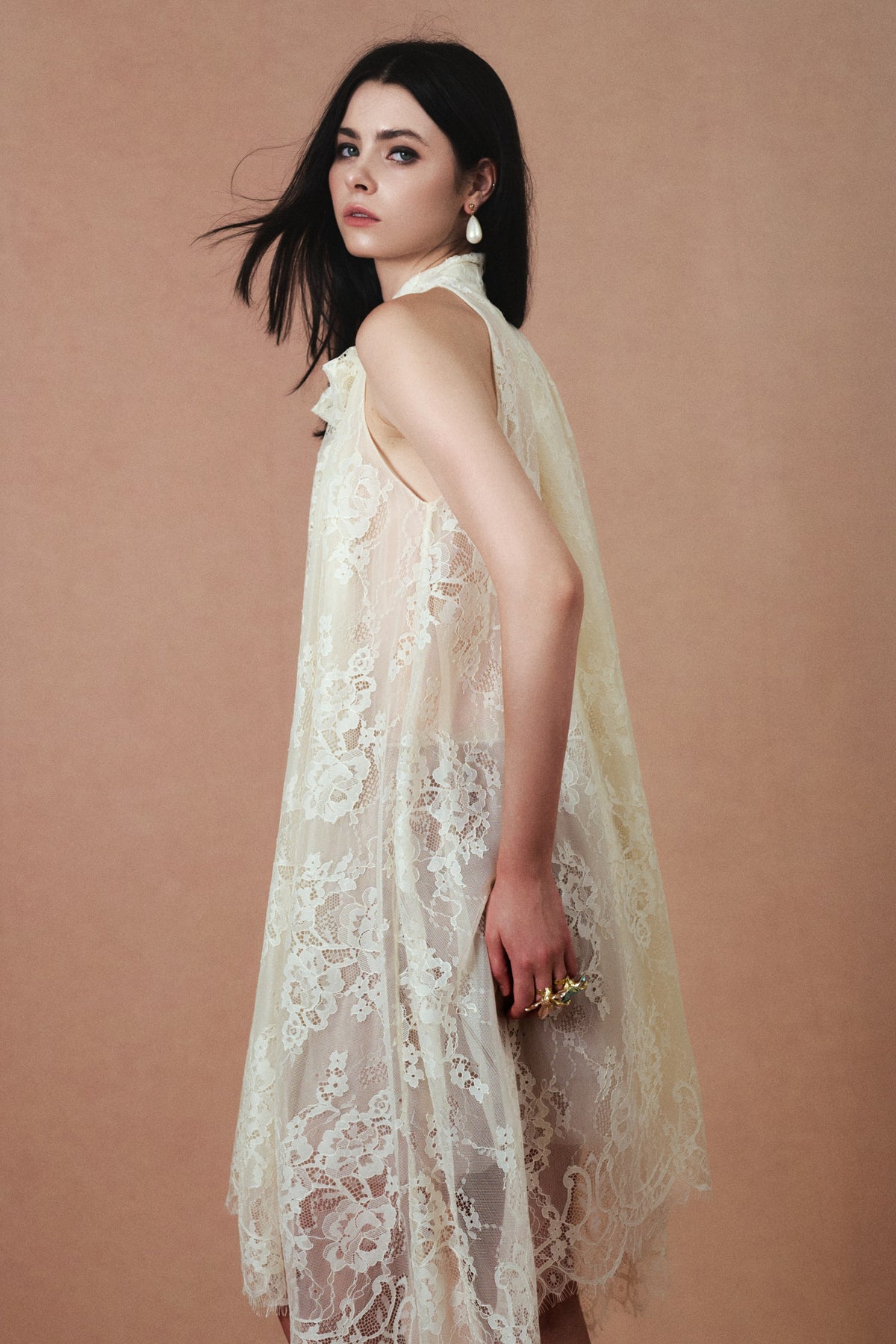 Clio Dress in Cream, angled view